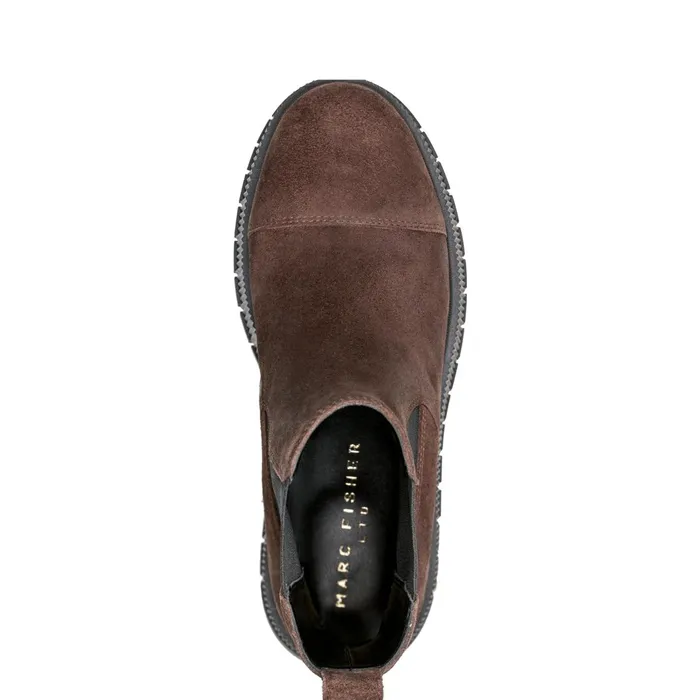 Women Marc Fisher Booties Bermida Lug Sole Bootie Dark Brown Suede