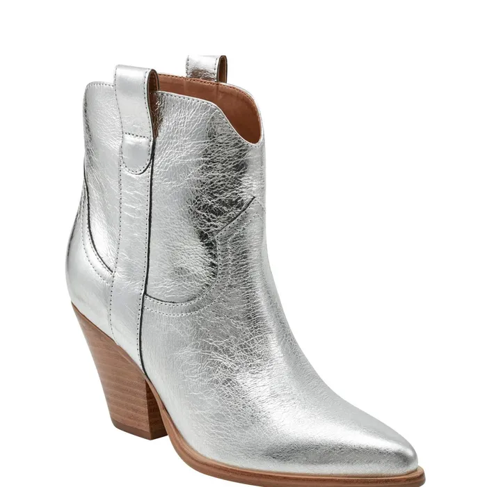 Women Marc Fisher Booties Marlie Western Bootie Silver Leather