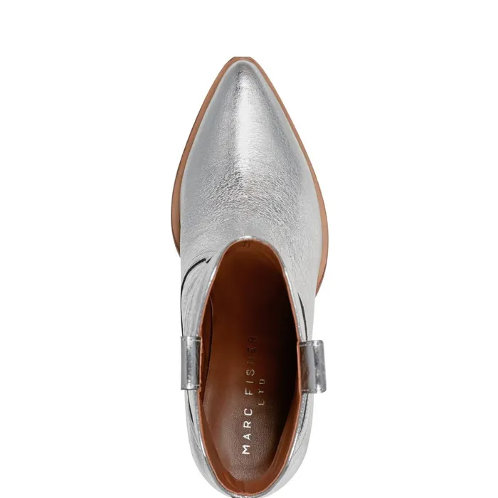 Women Marc Fisher Booties Marlie Western Bootie Silver Leather
