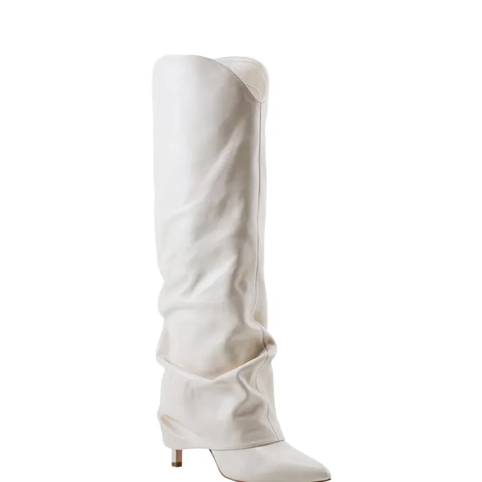 Women Marc Fisher Boots and Booties Nairine Foldover Dress Boot White Leather