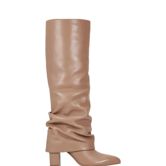 Women Marc Fisher Dress Boots Lalita Foldover Dress Boot Light Natural Leather