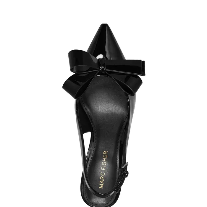 Women Marc Fisher Heels and Pumps Allon Bow Slingback Pump Black Patent