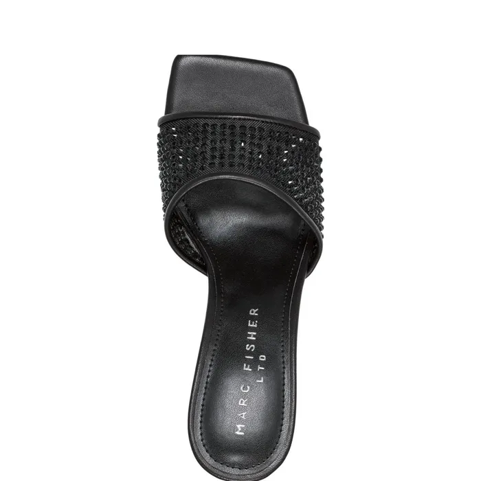 Women Marc Fisher Mules and Slides Delaney Studded Slide Sandal Black Leather