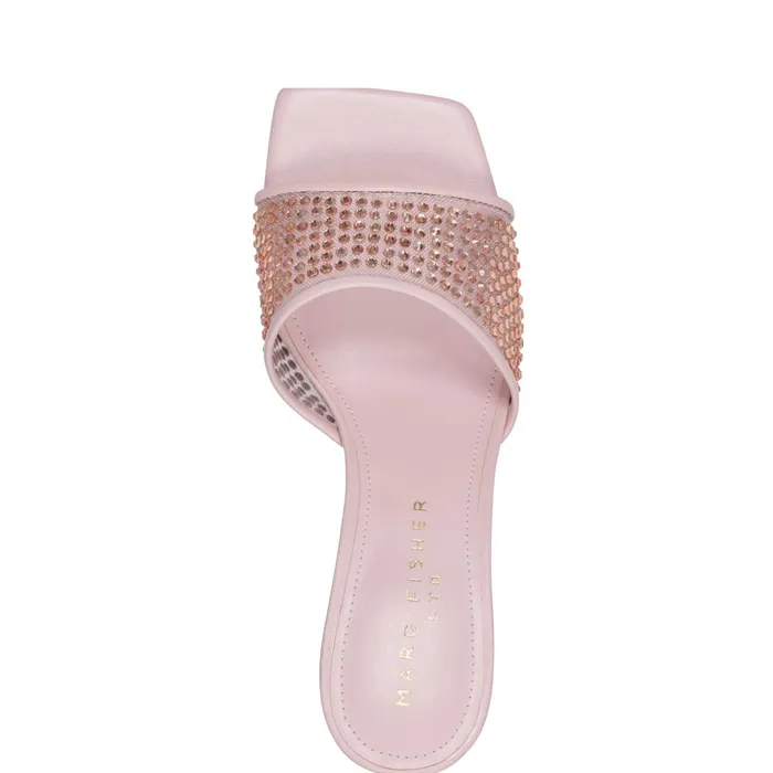 Women Marc Fisher Mules and Slides Delaney Studded Slide Sandal Light Pink Leather