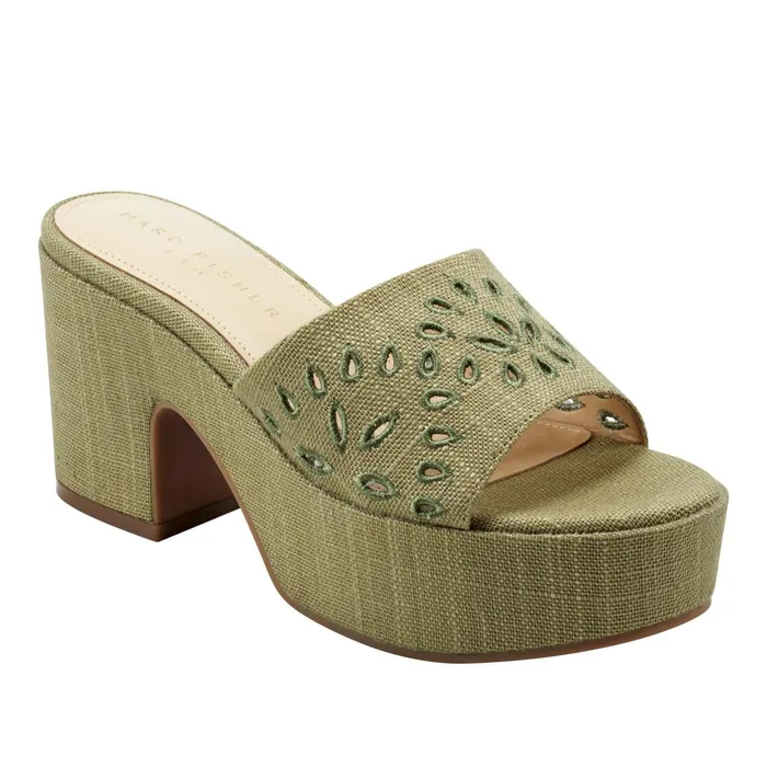 Women Marc Fisher Mules and Slides Foreva Platform Slide Sandal Green