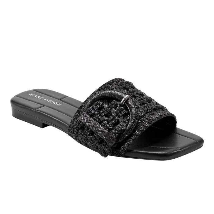 Women Marc Fisher Mules and Slides Loree Flat Slide Sandal Black