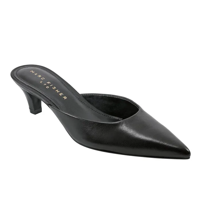 Women Marc Fisher Mules and Slides Rosa Heeled Mule Black Leather