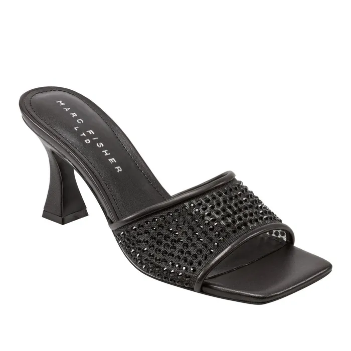 Women Marc Fisher Sandals Delaney Studded Slide Sandal Black Leather