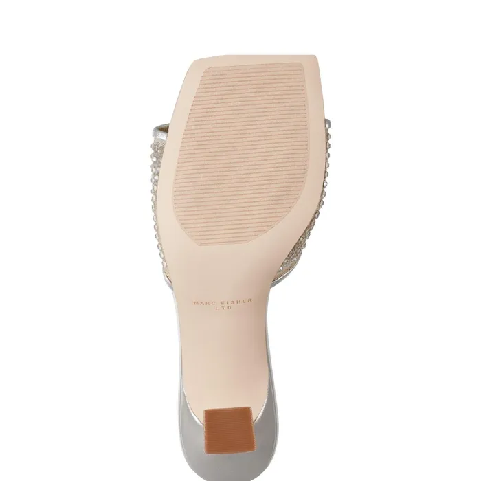 Women Marc Fisher Sandals Delaney Studded Slide Sandal Platino Leather