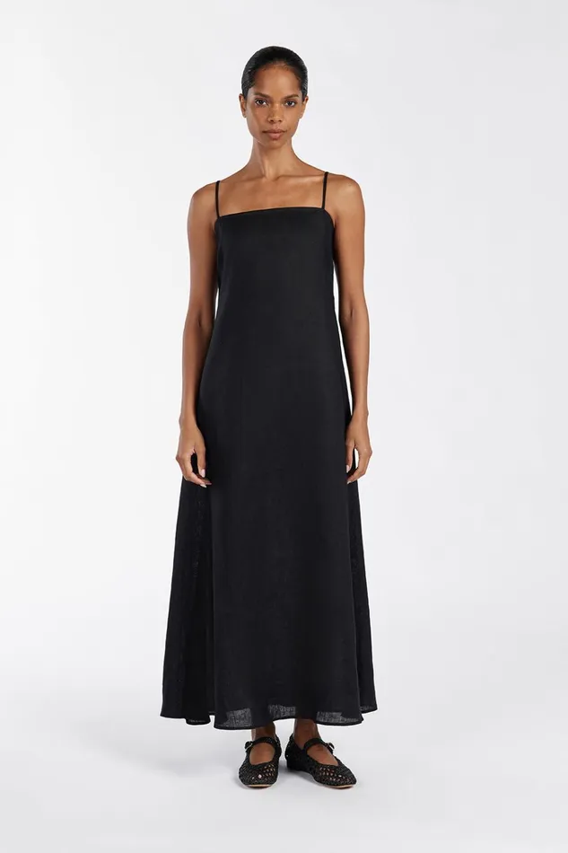 Women Maxi Dresses DISSH JEM BLACK LINEN MAXI DRESS