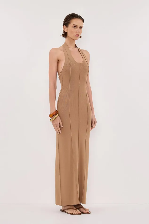 Women Maxi Dresses DISSH LISS TAN HALTER MAXI DRESS