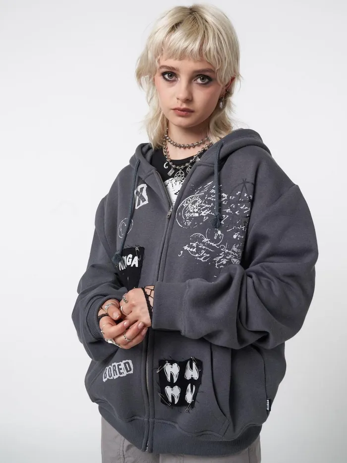 Women Minga London Jackets and Cardigans Billie Patch Prints Zip Up Hoodie