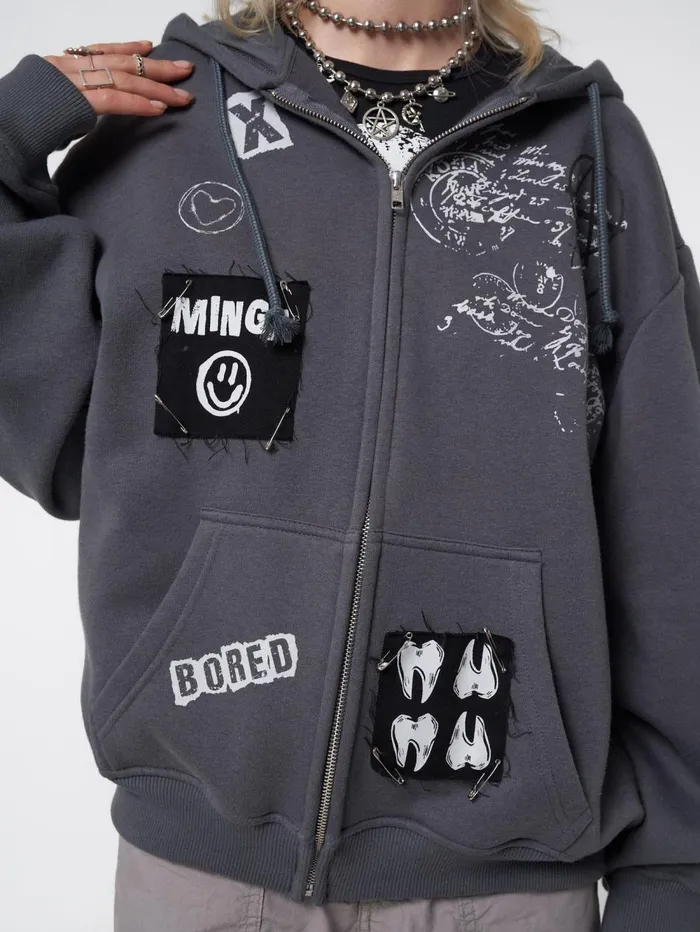 Women Minga London Jackets and Cardigans Billie Patch Prints Zip Up Hoodie