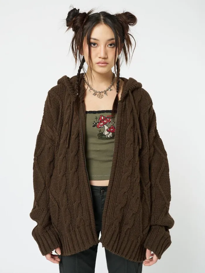 Women Minga London Jackets and Cardigans Eli Brown Zip Up Cable Knit Cardigan Women Minga London Jackets and Cardigans Eli Brown Zip Up Cable Knit Cardigan