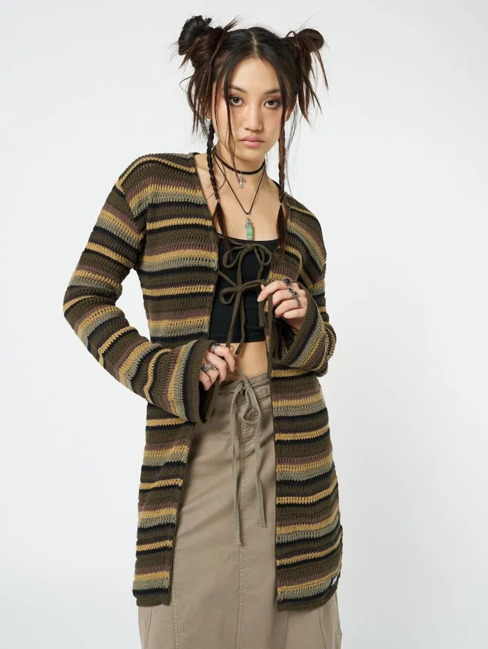 Women Minga London Jackets and Cardigans Luna Forest Stripes Tie Front Knit Cardigan Women Minga London Jackets and Cardigans Luna Forest Stripes Tie Front Knit Cardigan