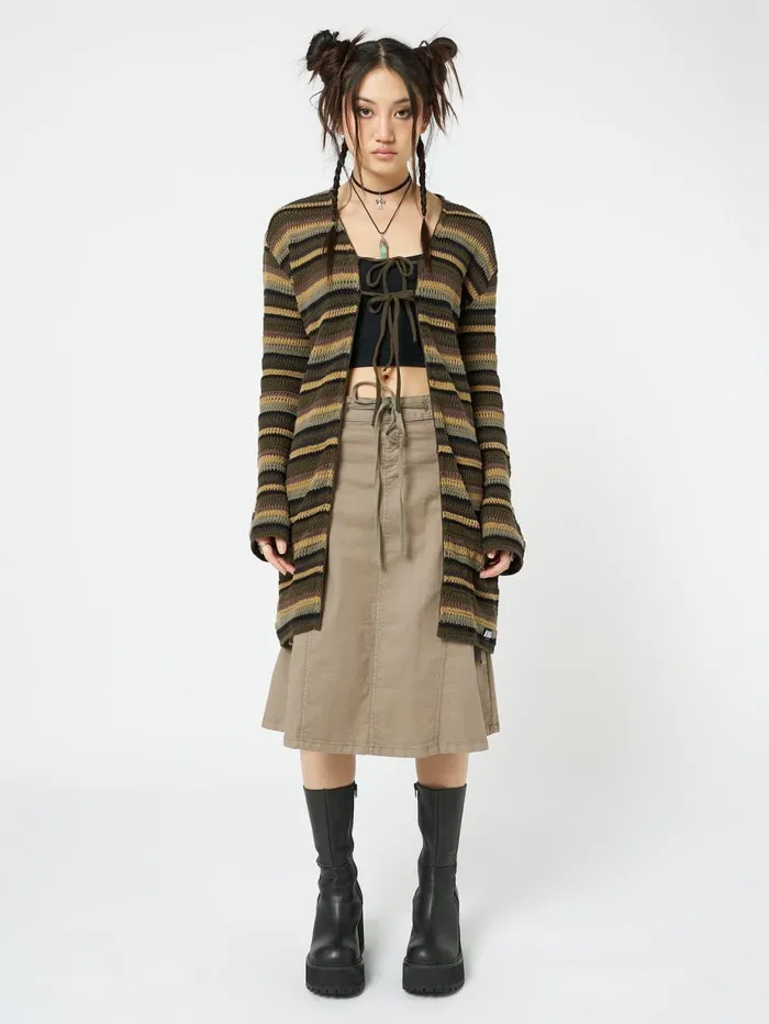 Women Minga London Jackets and Cardigans Luna Forest Stripes Tie Front Knit Cardigan