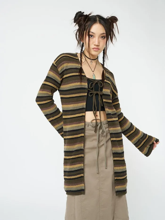 Women Minga London Jackets and Cardigans Luna Forest Stripes Tie Front Knit Cardigan