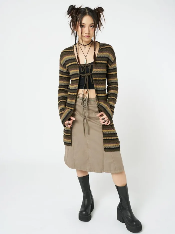 Women Minga London Jackets and Cardigans Luna Forest Stripes Tie Front Knit Cardigan