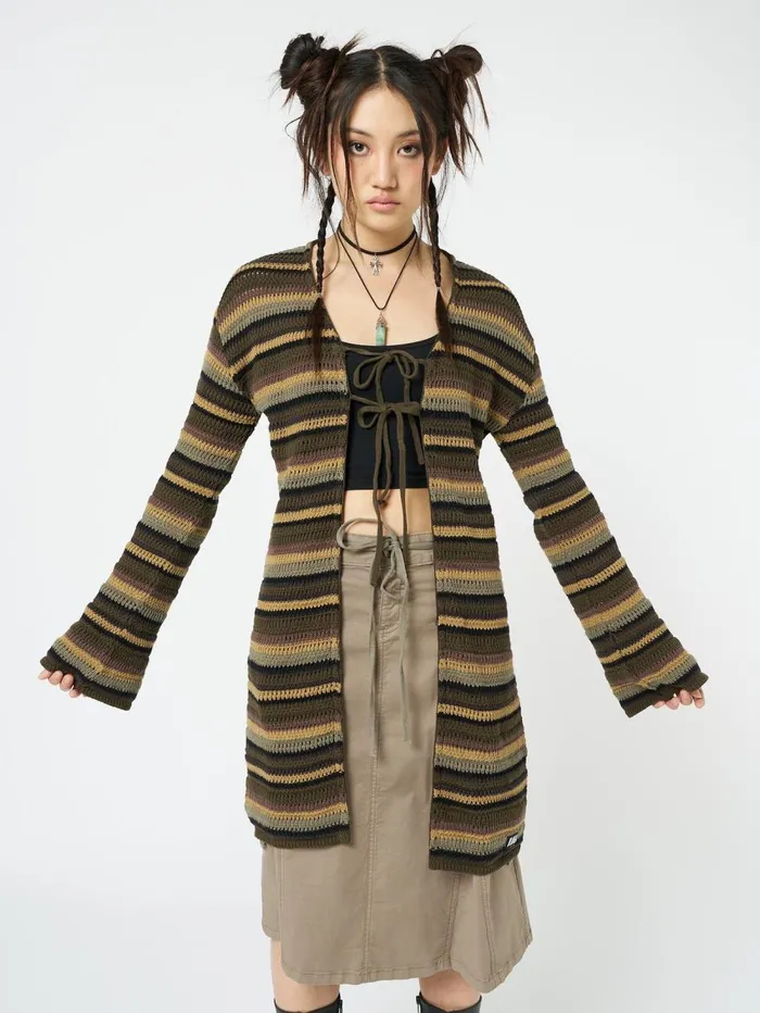 Women Minga London Jackets and Cardigans Luna Forest Stripes Tie Front Knit Cardigan