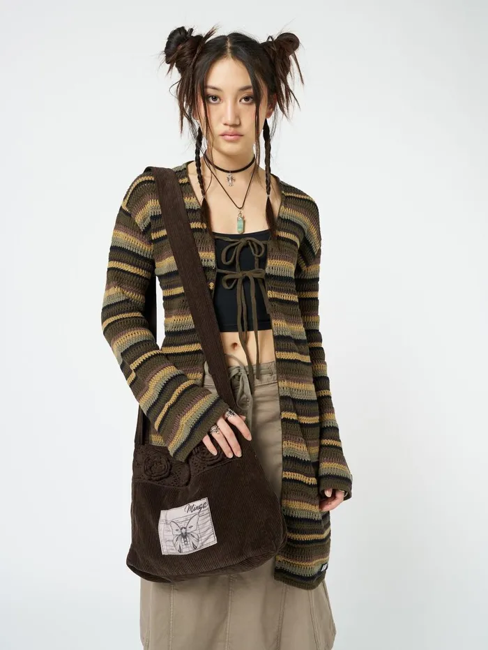 Women Minga London Jackets and Cardigans Luna Forest Stripes Tie Front Knit Cardigan