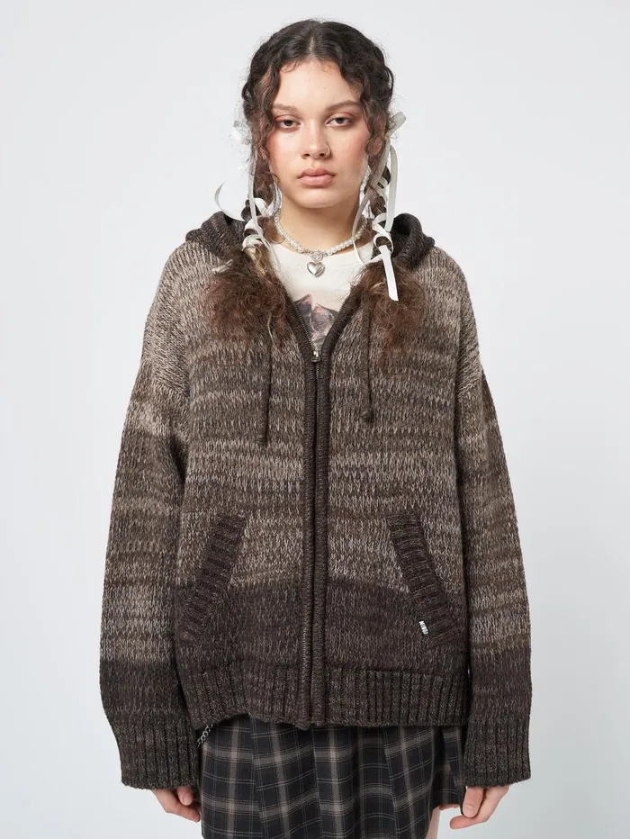 Women Minga London Jackets and Cardigans Oyster Zip Up Hood Knit Cardigan