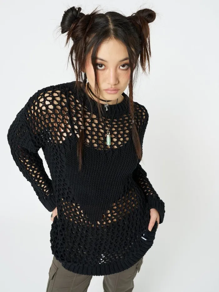Women Minga London Knitwear Heart Stopper Open Knit Jumper