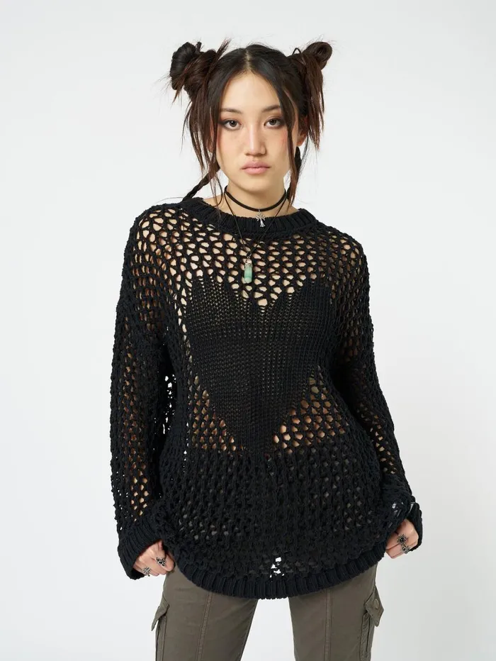 Women Minga London Knitwear Heart Stopper Open Knit Jumper