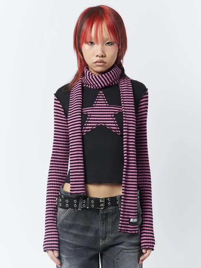 Women Minga London Shop All Girlfriend Stripes Pink Black Scarf