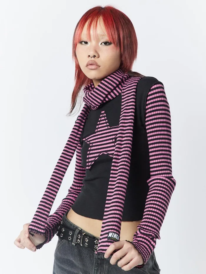 Women Minga London Shop All Girlfriend Stripes Pink Black Scarf