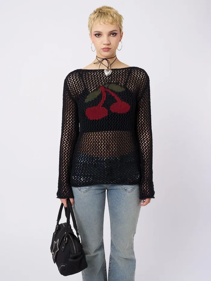 Women Minga London Sweaters and Hoodies Cerise Open Knit Jumper