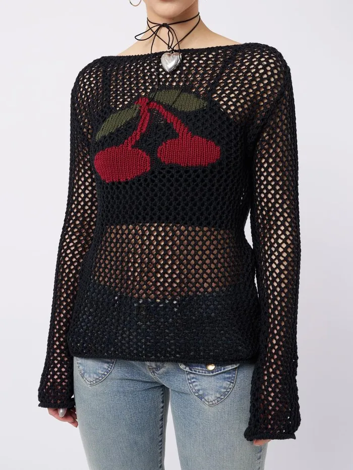Women Minga London Sweaters and Hoodies Cerise Open Knit Jumper