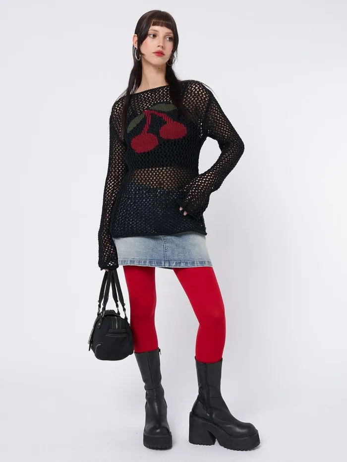 Women Minga London Sweaters and Hoodies Cerise Open Knit Jumper