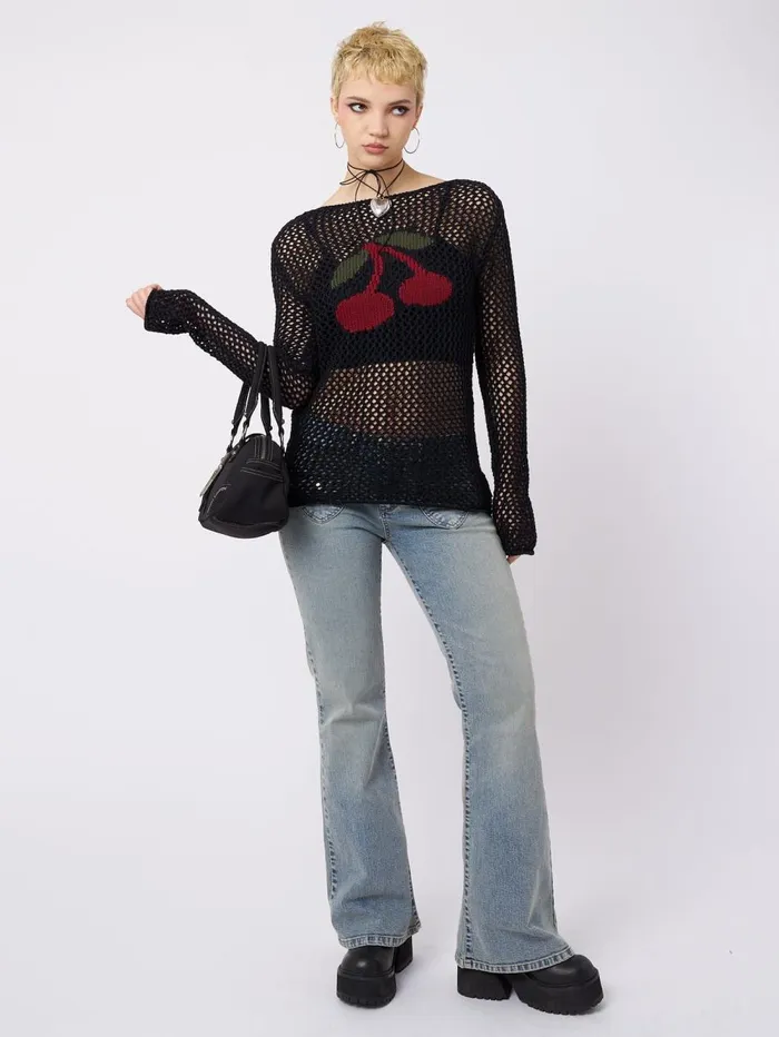 Women Minga London Sweaters and Hoodies Cerise Open Knit Jumper