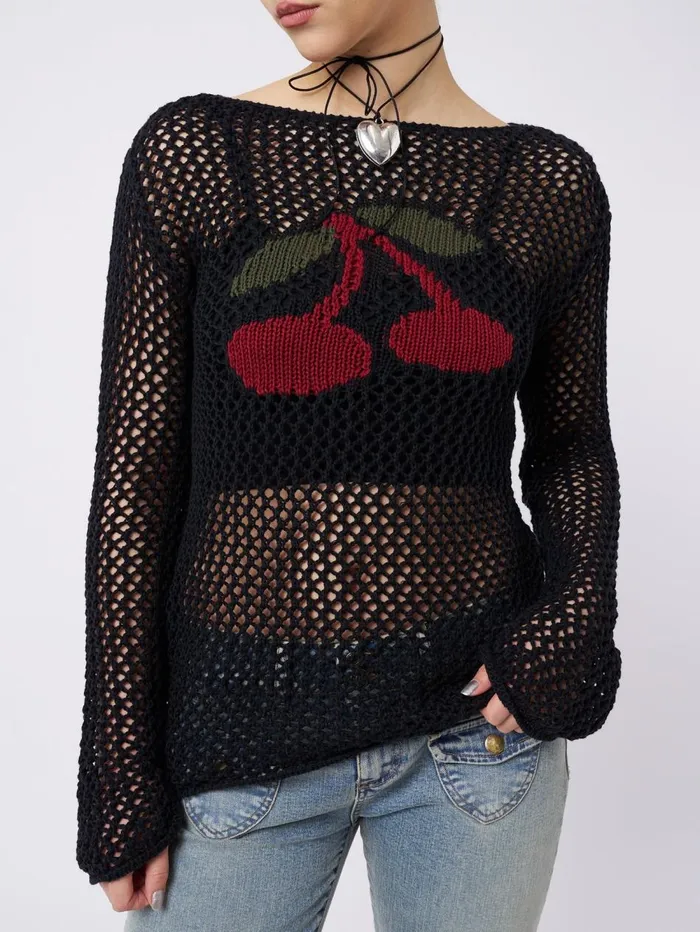 Women Minga London Sweaters and Hoodies Cerise Open Knit Jumper