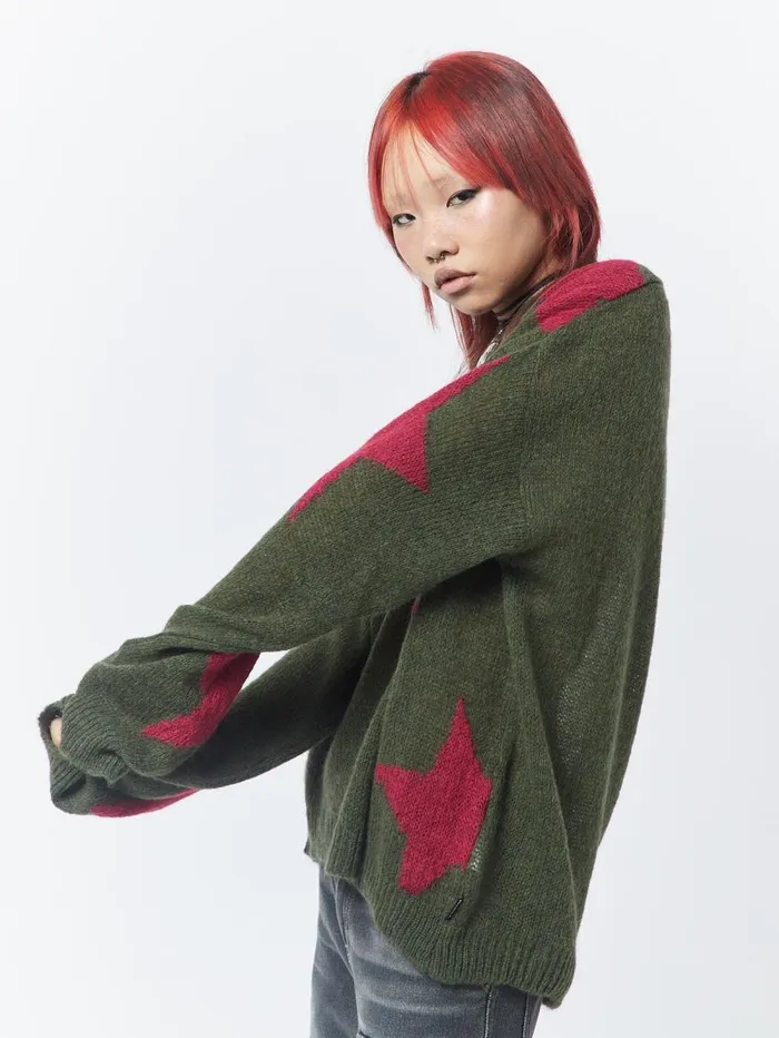 Women Minga London Sweaters and Hoodies Interstellar Star Pink Khaki Knit Sweater