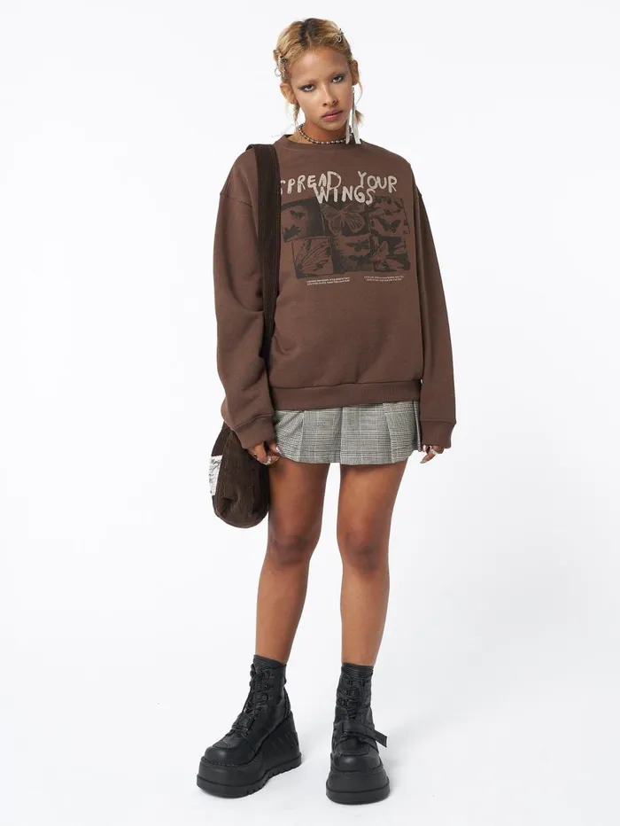 Women Minga London Sweaters and Hoodies Spread Your Wings Brown Sweatshirt