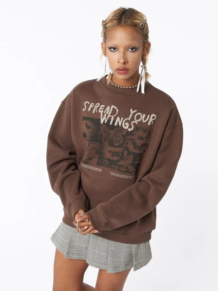 Women Minga London Sweaters and Hoodies Spread Your Wings Brown Sweatshirt