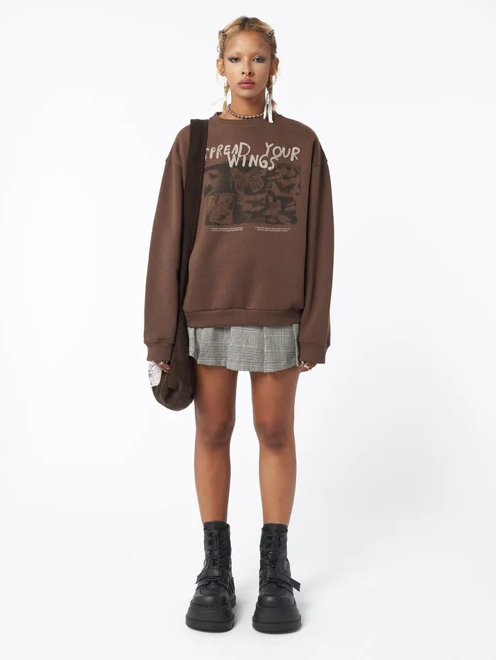 Women Minga London Sweaters and Hoodies Spread Your Wings Brown Sweatshirt