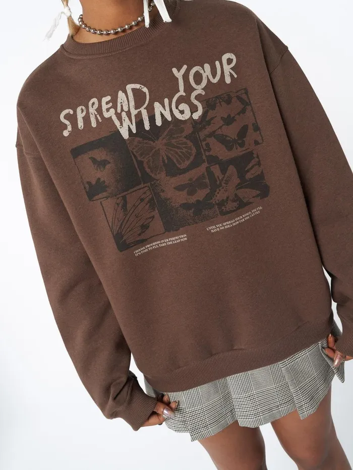 Women Minga London Sweaters and Hoodies Spread Your Wings Brown Sweatshirt