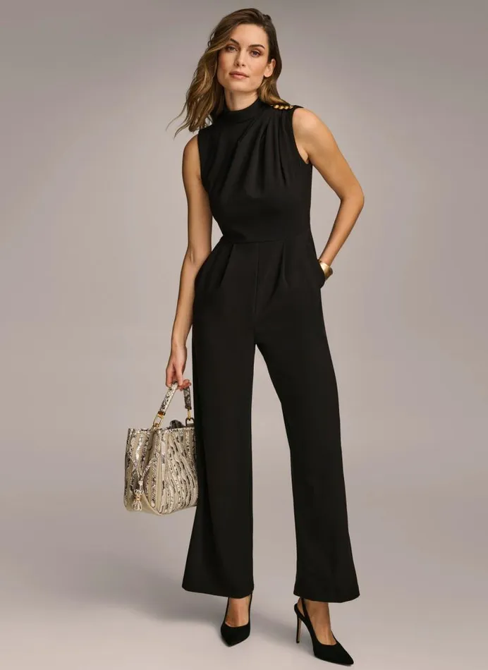Women MOCK NECK JUMPSUIT WITH POCKETS Black Donna Karan New York Dresses And Jumpsuits Women MOCK NECK JUMPSUIT WITH POCKETS Black Donna Karan New York Dresses And Jumpsuits