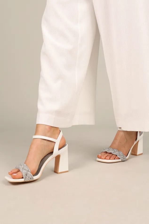 Women Petal and Pup Allure Rhinestone Block Heel White Heels