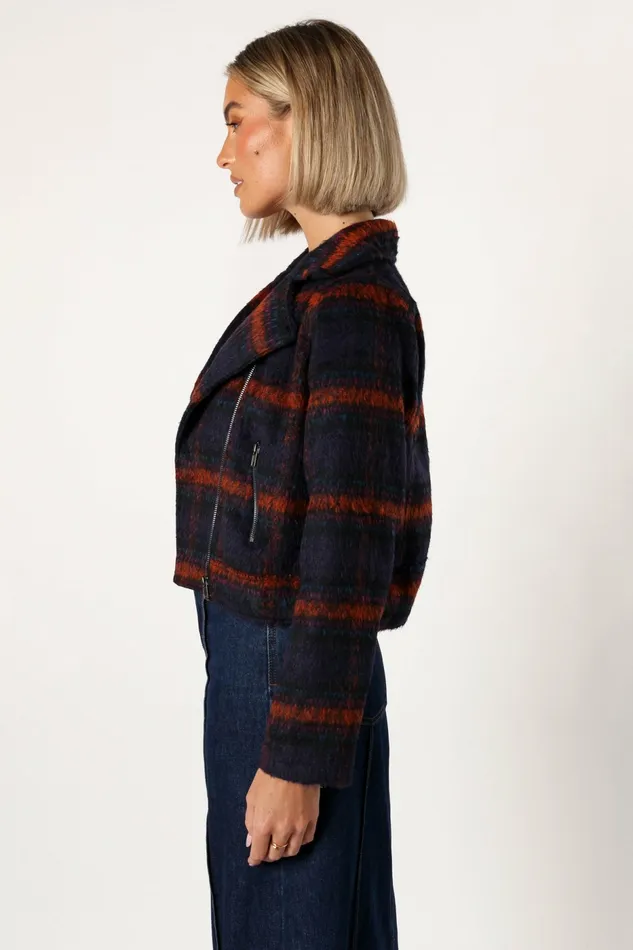 Women Petal and Pup Logan Plaid Jacket NavyTeal Jackets and Coats