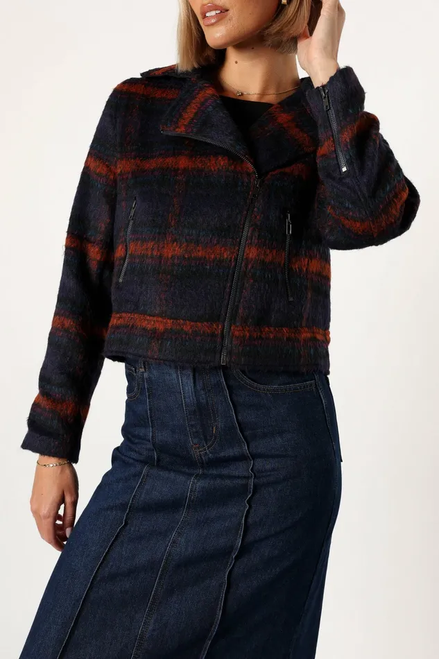 Women Petal and Pup Logan Plaid Jacket NavyTeal Jackets and Coats