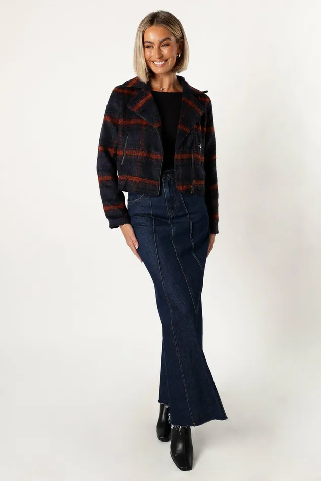 Women Petal and Pup Logan Plaid Jacket NavyTeal Jackets and Coats