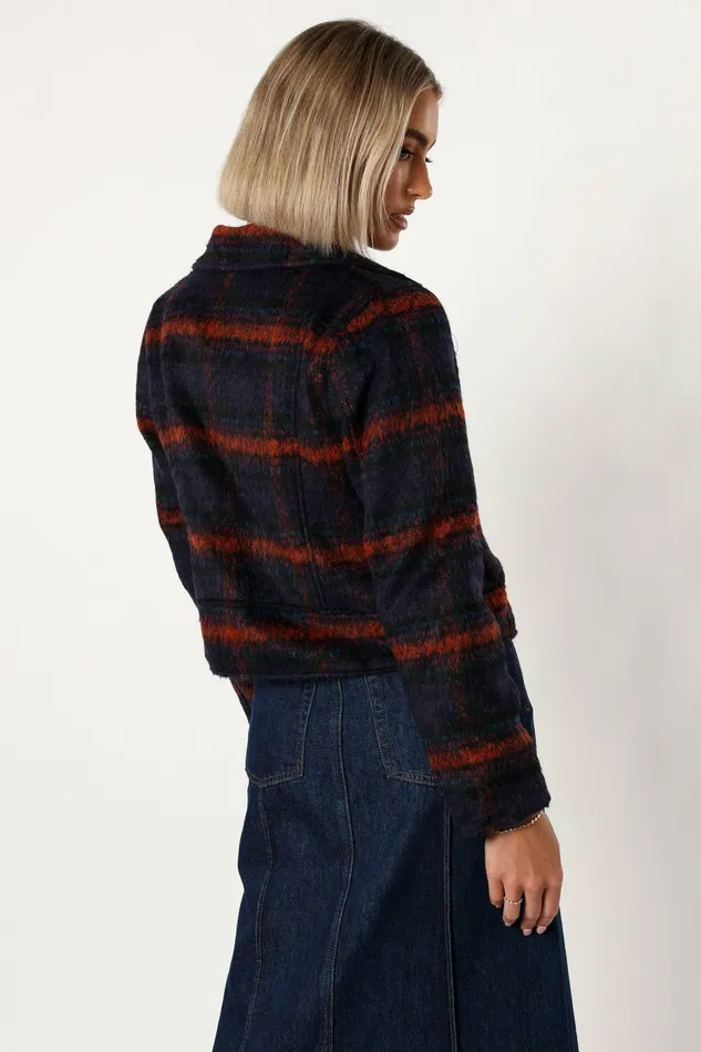 Women Petal and Pup Logan Plaid Jacket NavyTeal Jackets and Coats