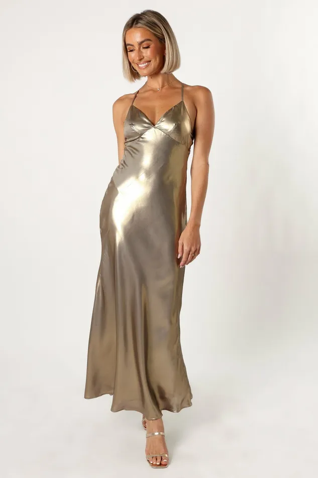 Women Petal and Pup Moss Maxi Dress Gold Satin Dresses