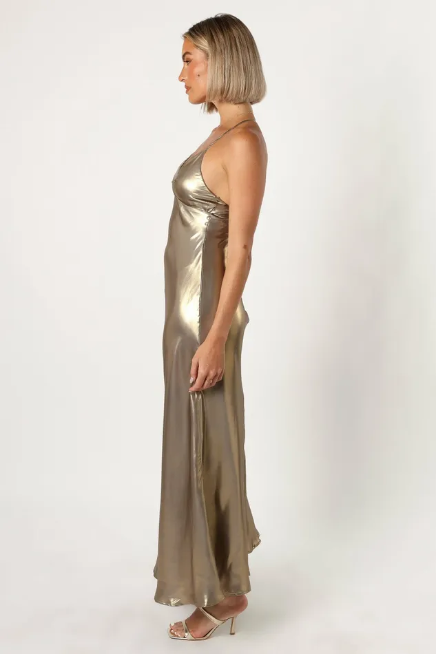 Women Petal and Pup Moss Maxi Dress Gold Satin Dresses