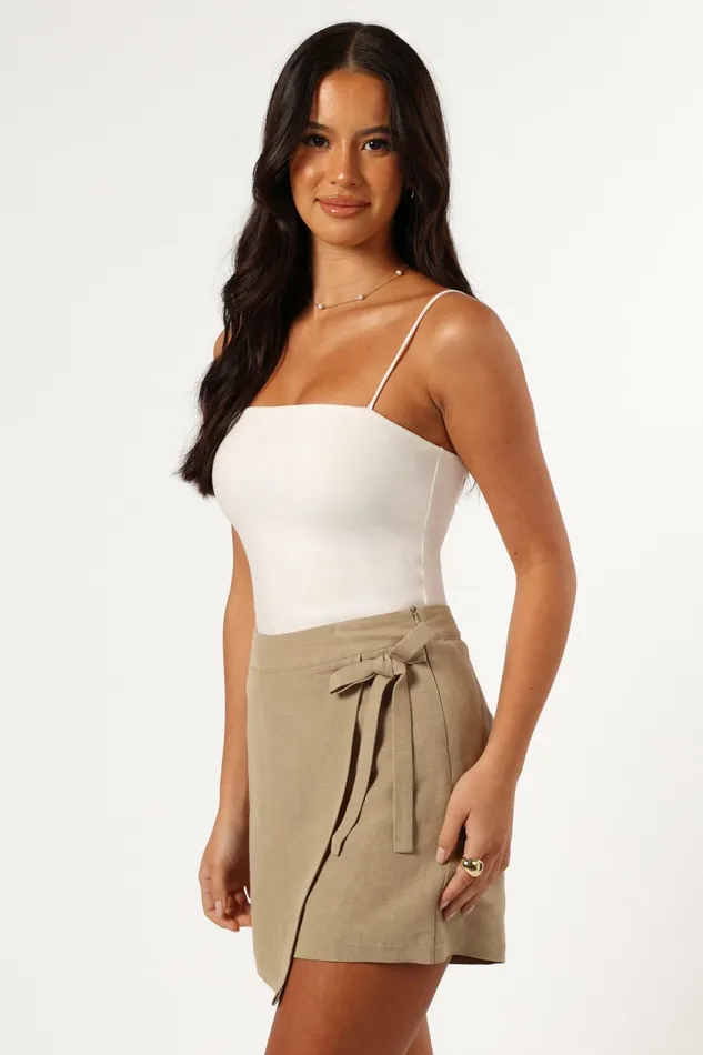 Women Petal and Pup Roxy Faux Wrap Skort Taupe Skirts