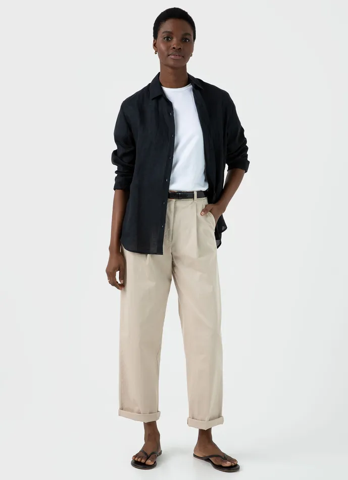 Women Pleated Chino Light Stone Pants ussunspel