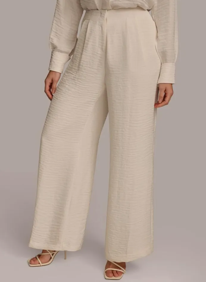 Women PLEATED WIDE LEG PANT Cream Donna Karan New York Pants